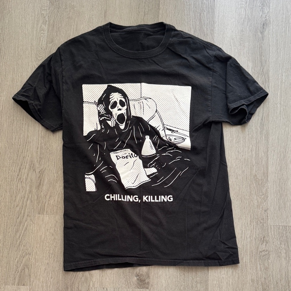 Black Graphic Tee with Chilling Design